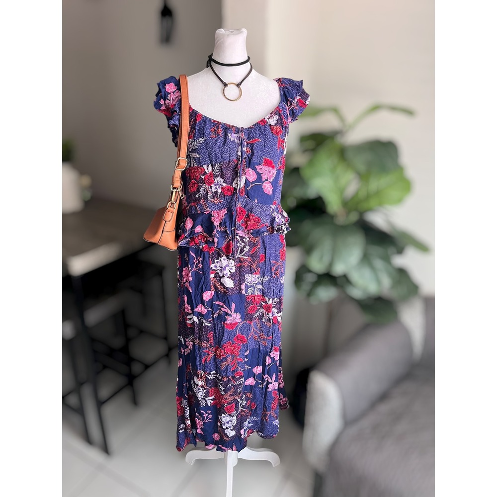 No Boundaries Floral Patchwork Midi Dress XL
